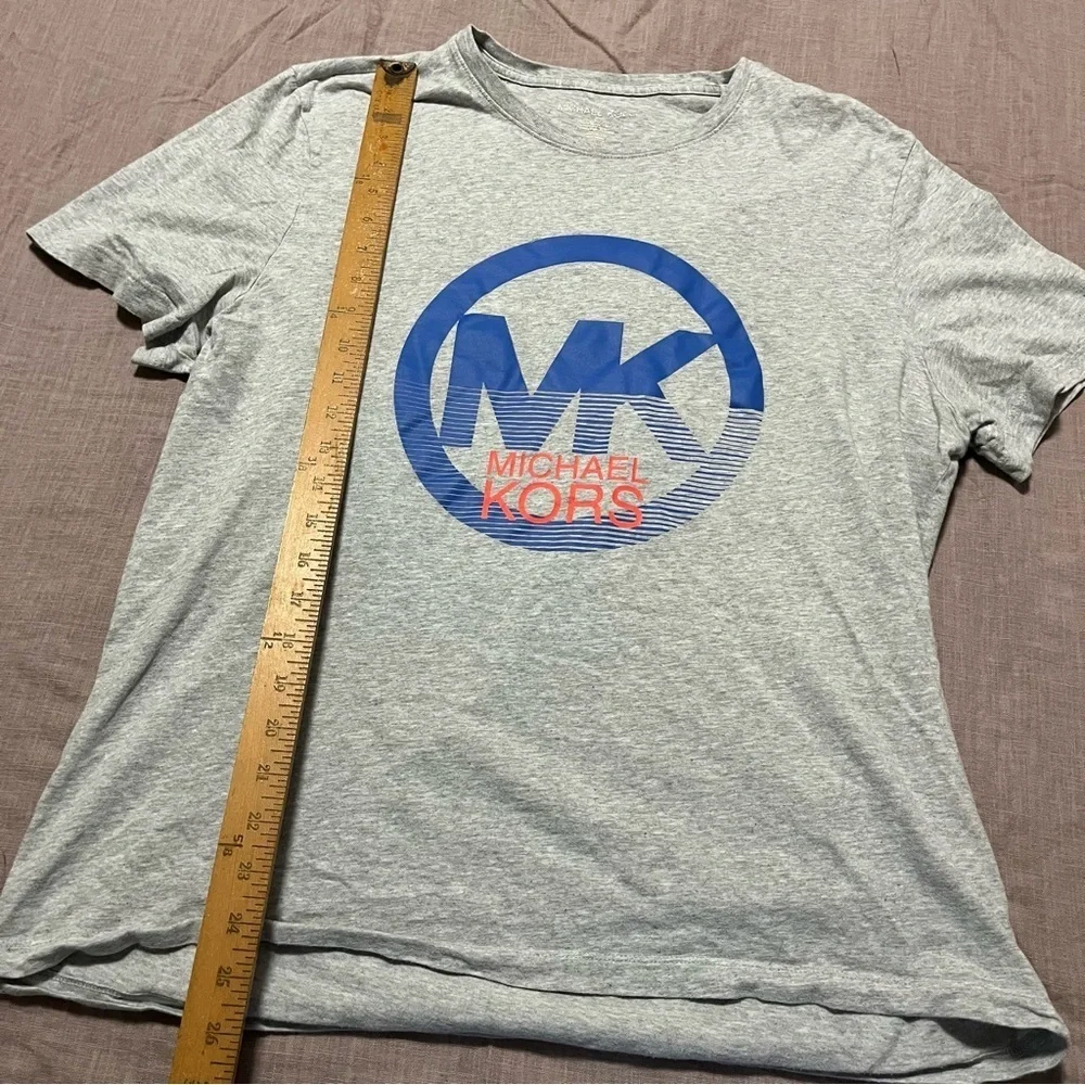 Michael Kors Circle Logo Short Sleeve Tee Heather Grey Size Large Blue Orange MK